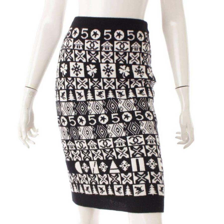 Chanel　19B ココネージュ ニット スカート P62261 ブラック×ホワイト 34 146010
