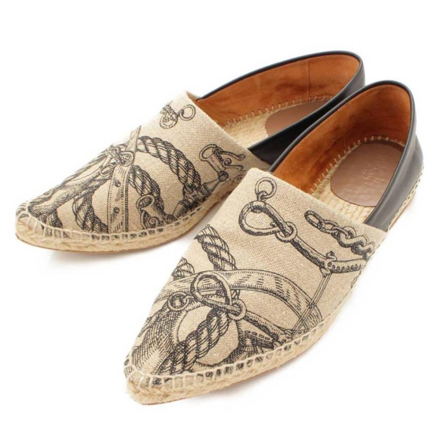 【エルメス】Hermes　19SS エスパドリーユ バブーシュ ブラック×ベージュ 36 【中古】【正規品保証】146025