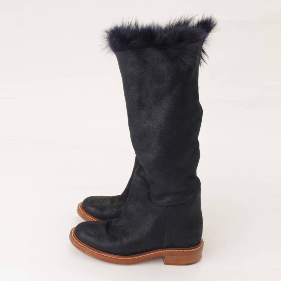 シャネル】Chanel ココマーク ムートン ファー レザー ロングブーツ