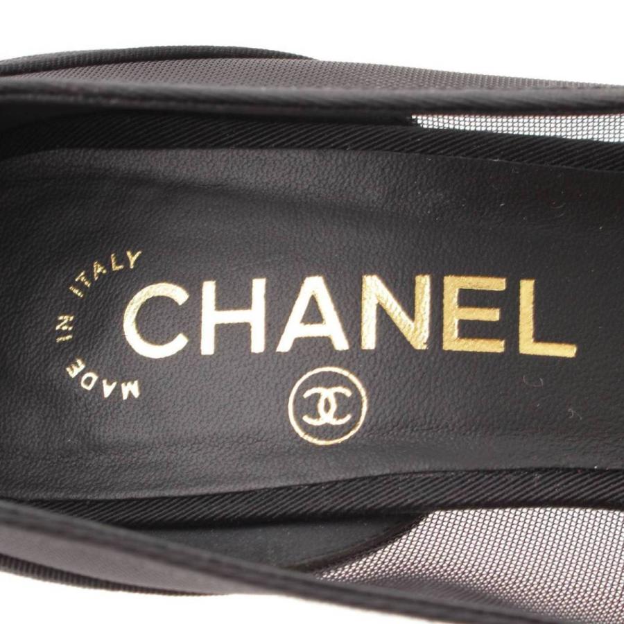 シャネル】Chanel パール ヒール オープントゥ メッシュ パンプス