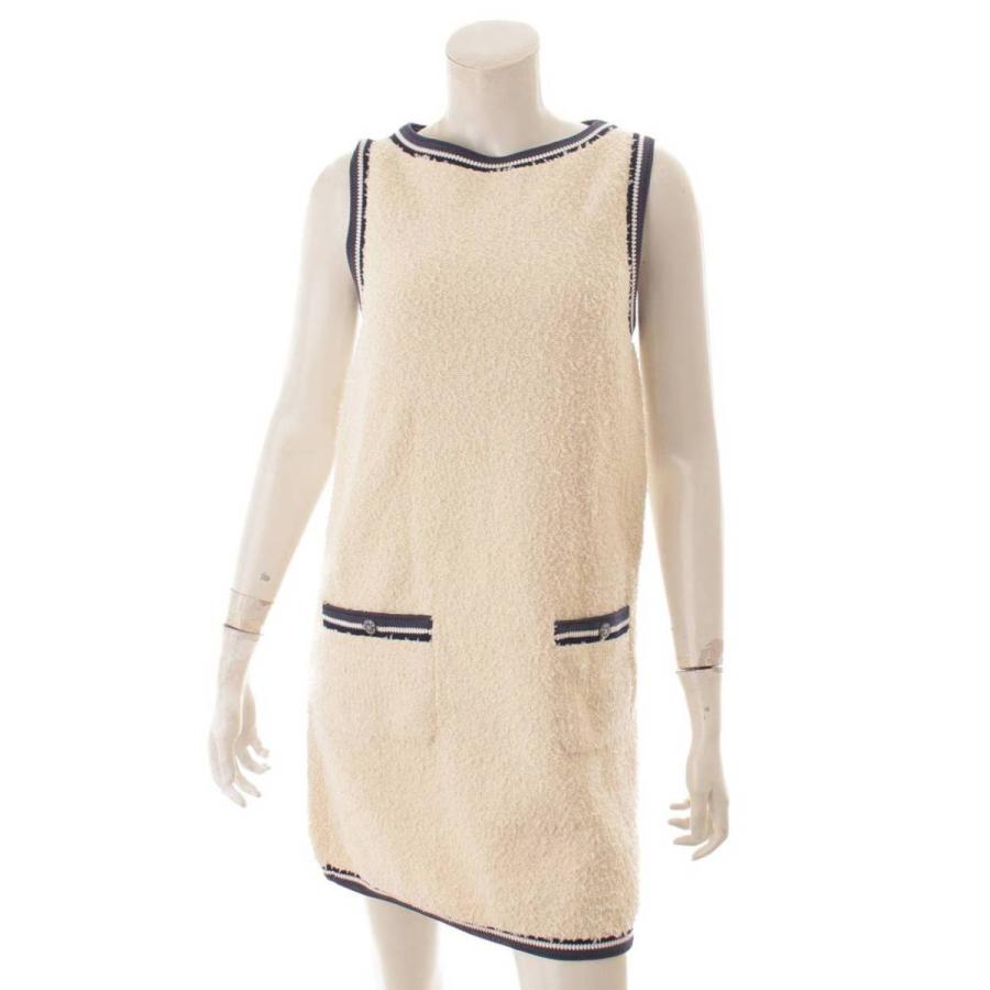 Chanel 19P コットン シルク混 ノースリーブ ニット ワンピース P60599 