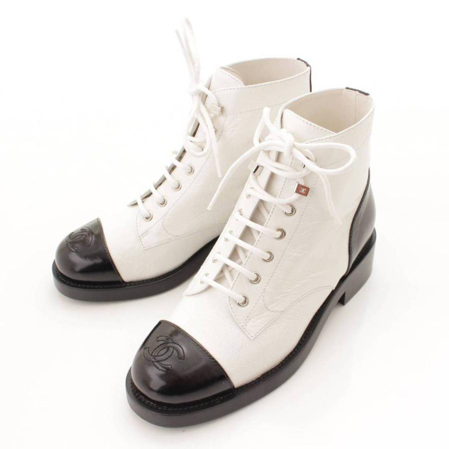 Chanel 21P レザー ココマーク レースアップ ショートブーツ G34954 
