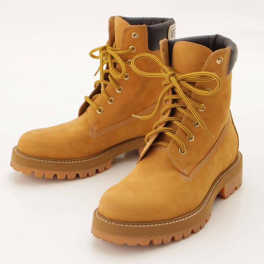 VETEMENTS メンズ ロゴ トラッカー レースアップ キャメル ブーツ 