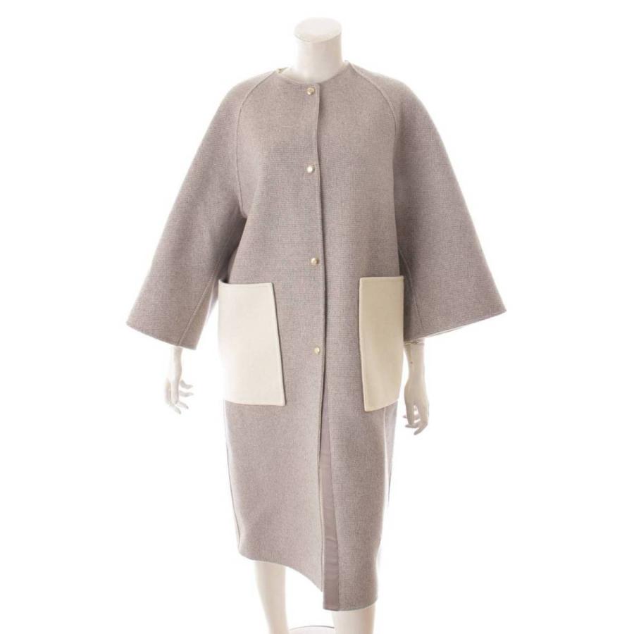 DRAWER DRAWER ウールチェック リバーシブル ノーカラー コート 6525  