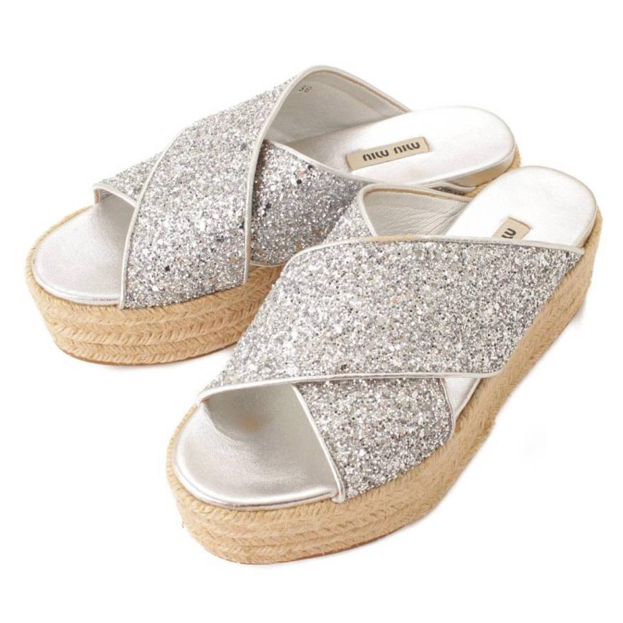 ミュウミュウ】Miu Miu グリッター エスパドリーユ ウェッジソール