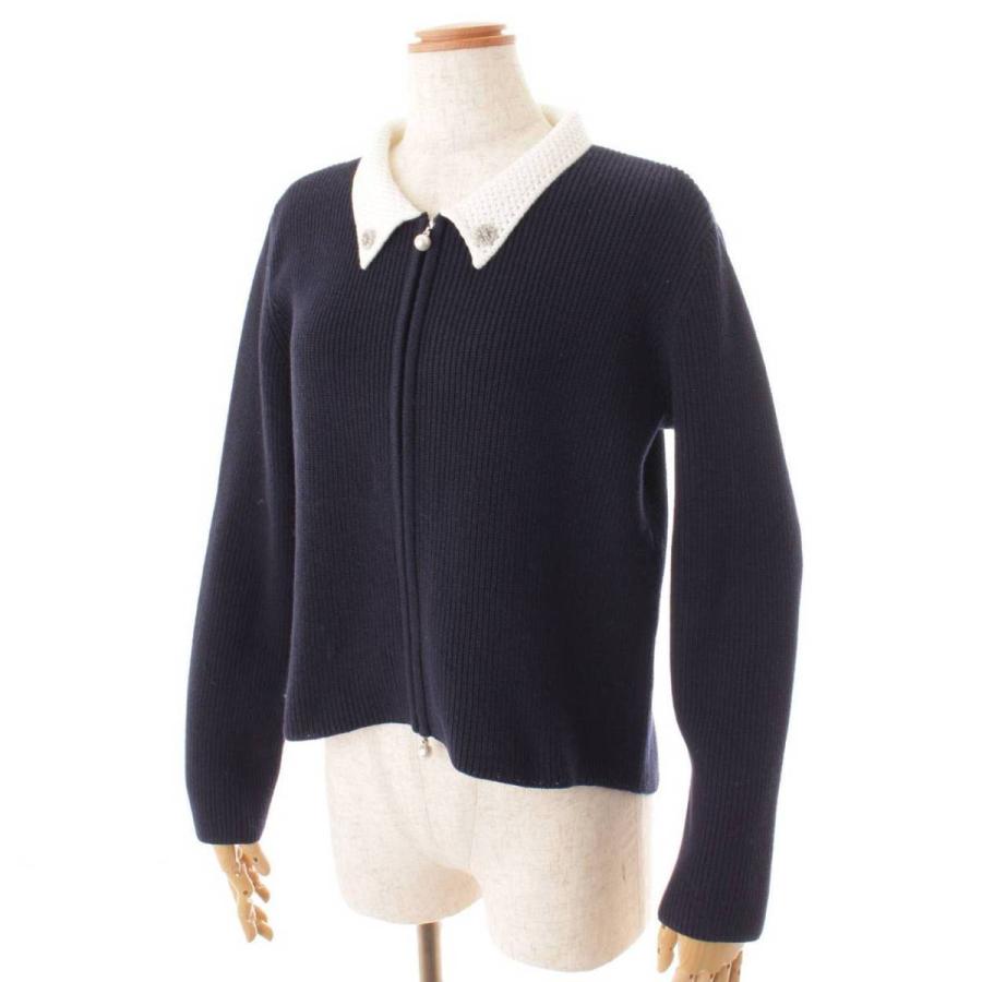 ルネ】Rene 21年 襟付き ジップ ニット カーディガン 6112470 ネイビー  