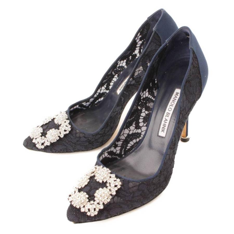 Manolo Blahnik ハンギシ Hangisi ビジュー レース ヒールパンプス 