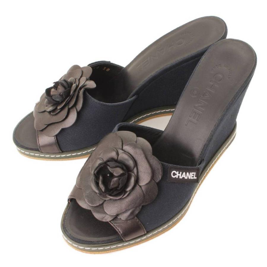 CHANEL グレー キャンバス ミュール