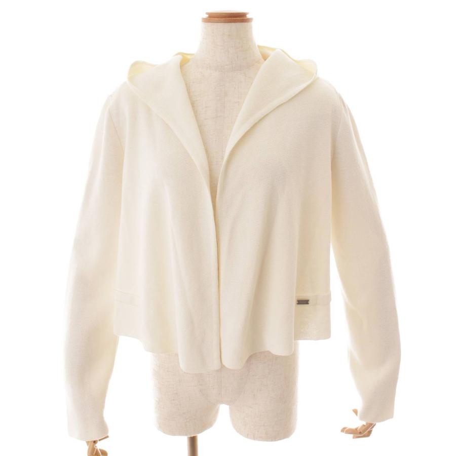 フォクシー リネンニットパーカー カーディガン フーディー 白ホワイト