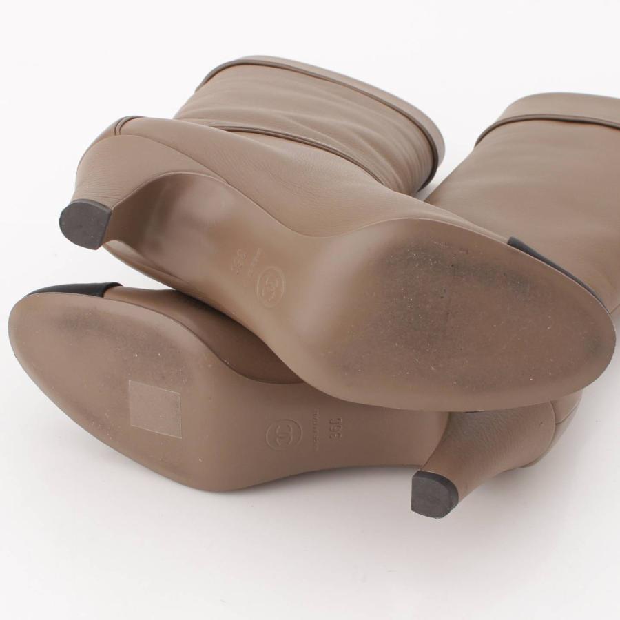 CHANEL ベージュ レザー ロングブーツ 36