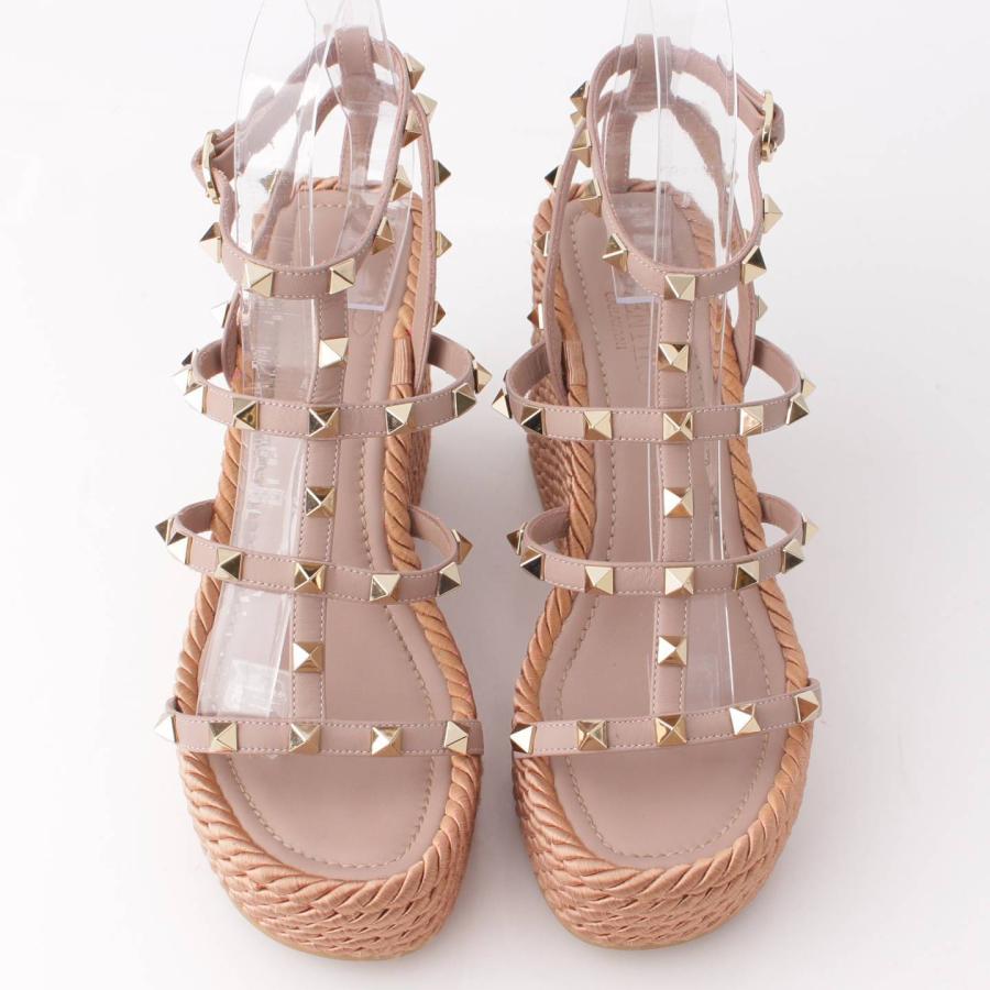 VALENTINO ロックスタッズ ストラップウェッジサンダル 37 パウダー