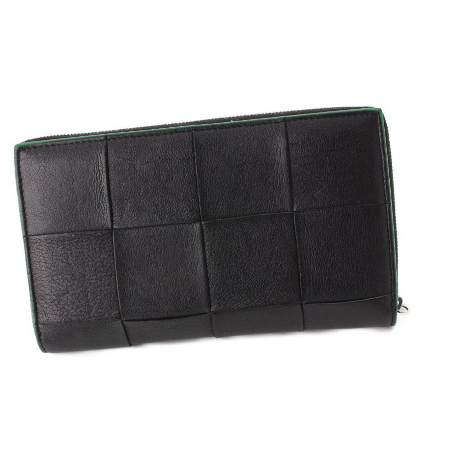 【ボッテガ ヴェネタ】Bottega Veneta　マキシイントレチャート レザー 長財布 ウォレット 649607 ブラック  【中古】【正規品保証】167502