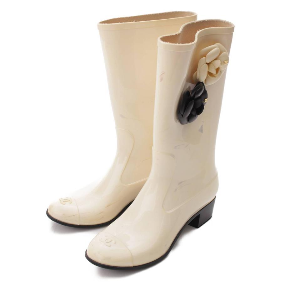 CHANEL シャネル ココマーク カメリア レインブーツ 長靴 訳あり 楽天