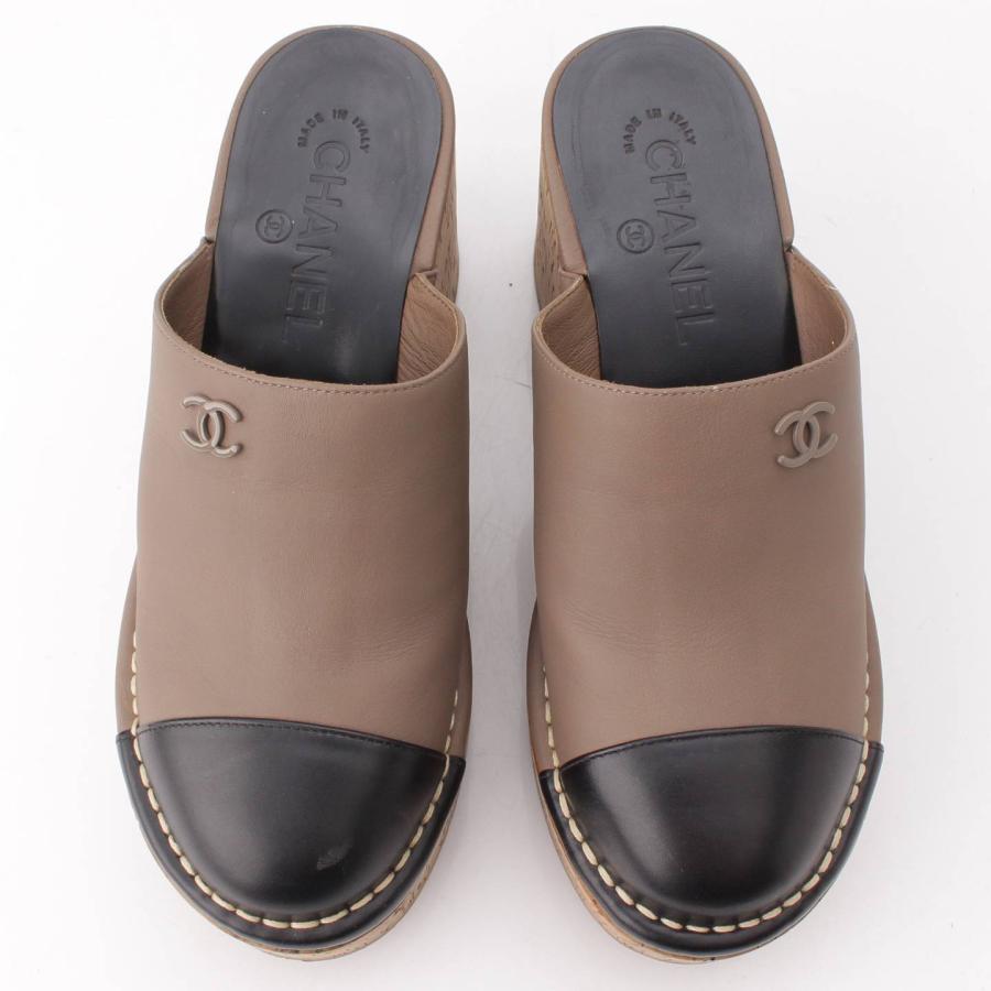 CHANEL シャネル　ミュール　ココマーク　バイカラー　36 CHANEL シャネル ミュール ココマーク バイカラー ウェッジ
