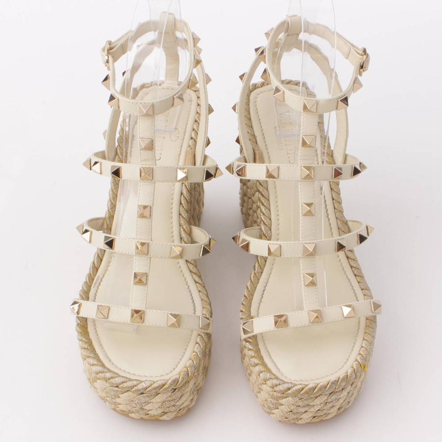 【VALENTINO 】ホワイト スタッズサンダル 37 美品 バレンティノロックスタッズサンダルホワイト