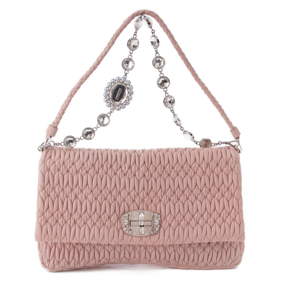 良品】ナッパ クリスタル ピンク 2way トートバッグ miumiu