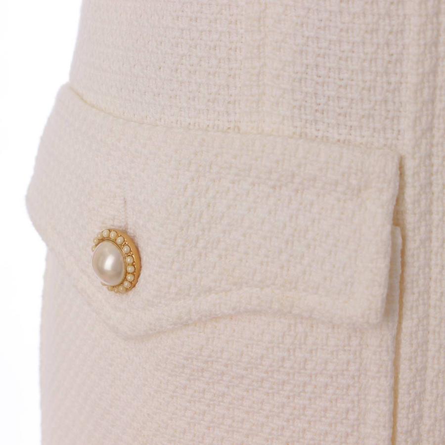 シャネル】Chanel 02P ツイード コットン Fパールボタン ジップアップ 