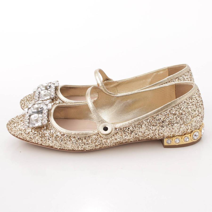 Miu Miu ゴールド ビジュー フラットシューズ 24101535.jpg