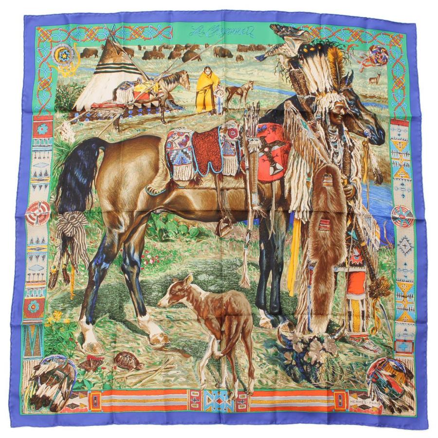 エルメス】Hermes カレ90 シルクスカーフ Les Cheyennes シャイアン族 