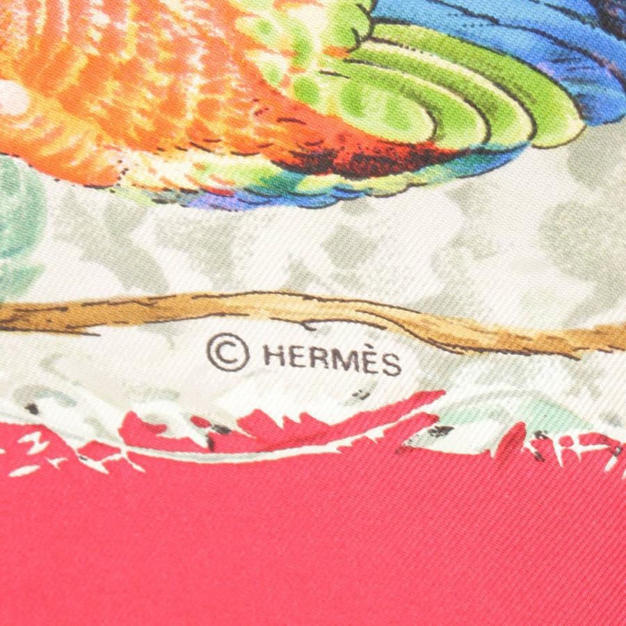 HERMES エルメス カレ90 赤道直下シルクレッド 動物 総柄 タグ