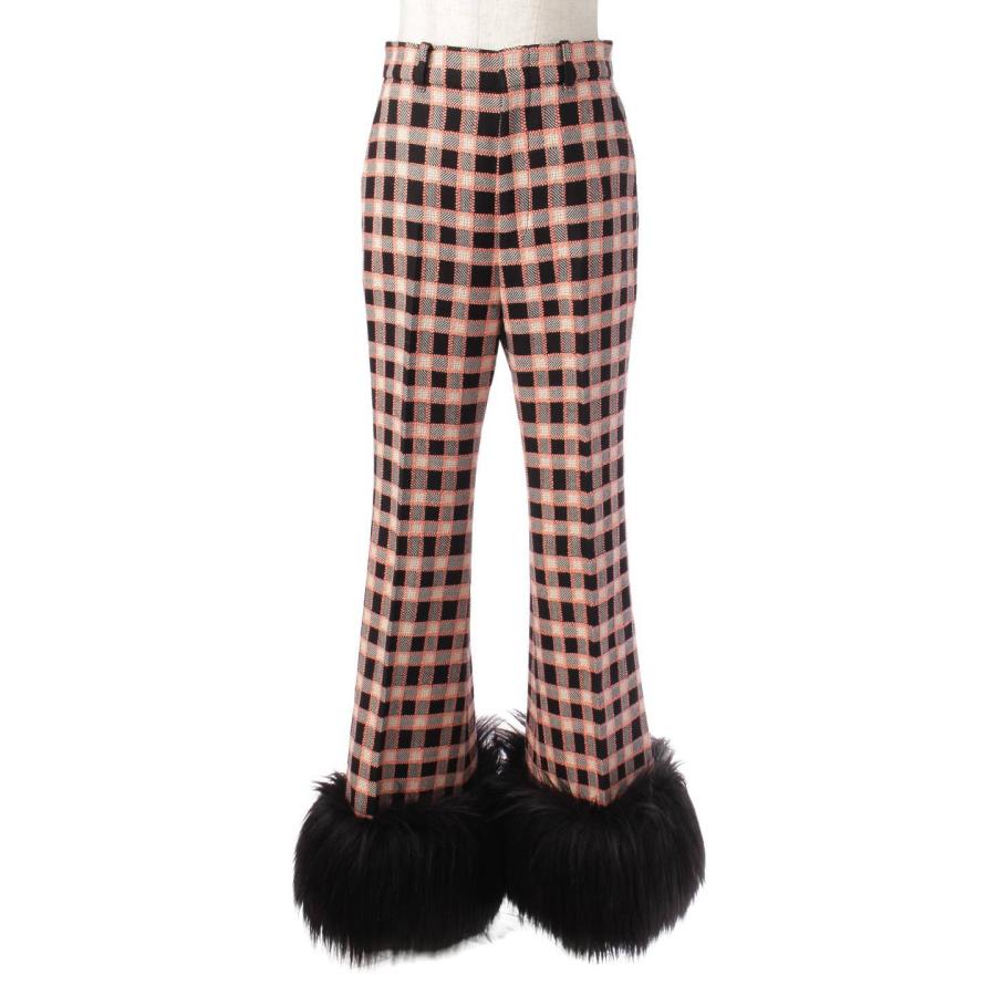 GUCCI 【グッチ】Gucci ファー チェック ウール フレアパンツ 608887 