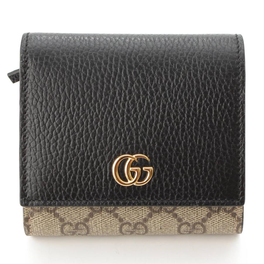 GUCCI 【グッチ】Gucci GGマーモント レザー×キャンバス コンパクト  