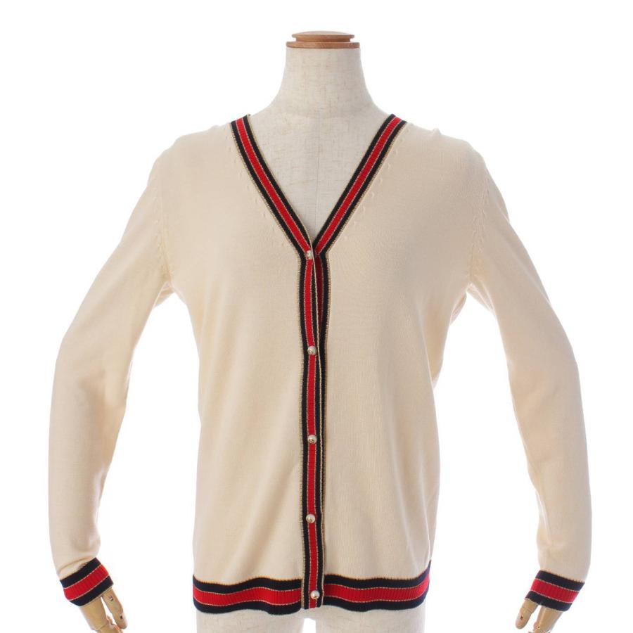 グッチ】Gucci ウェブライン パールボタン ニット カーディガン 411610
