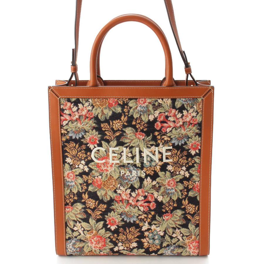 【セリーヌ】Celine　バーティカルカバ スモール フローラルジャガード トートバッグ ブラウン 【中古】【正規品保証】175060 :  175060 : www.retro.jp - 通販 - Yahoo!ショッピング