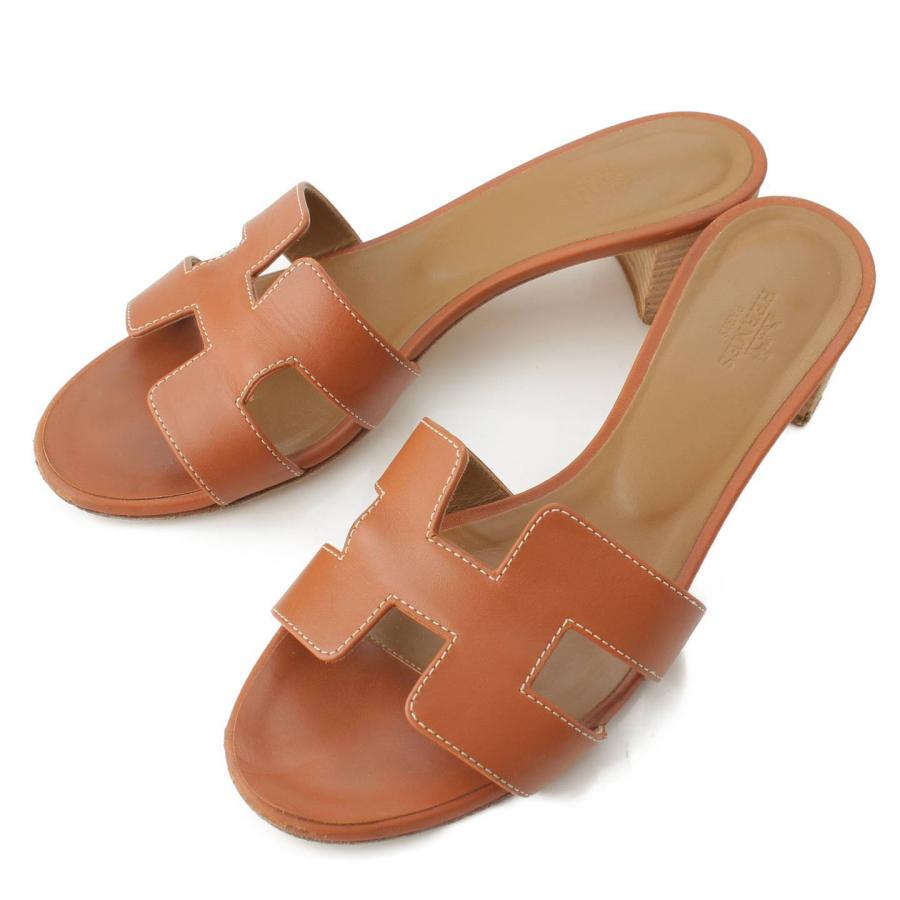 HERMES 【エルメス】Hermes オラン Hロゴ レザー ヒールサンダル  