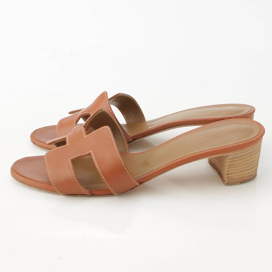 エルメス HERMES オラン サンダル フラット Hロゴ ブラウン 38