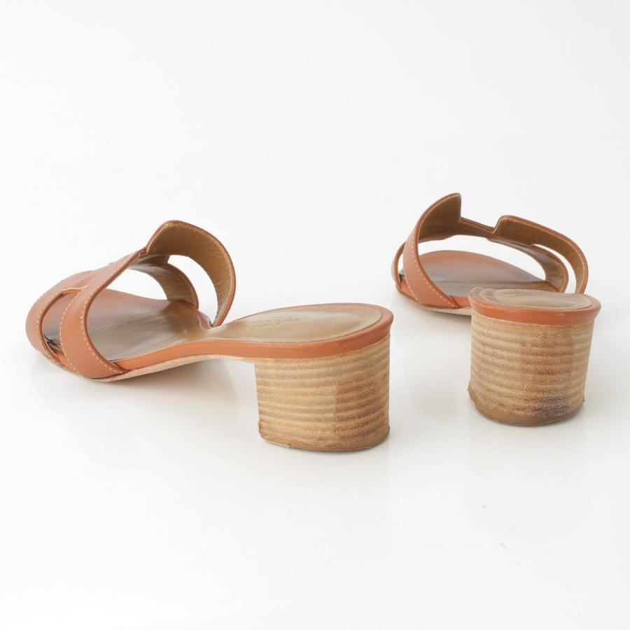 エルメス HERMES オラン サンダル フラット Hロゴ ブラウン 38