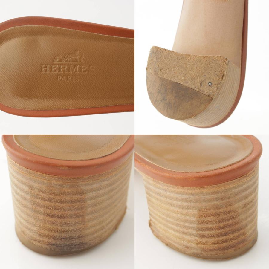 エルメス HERMES オラン サンダル フラット Hロゴ ブラウン 38