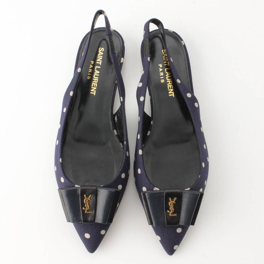 SAINT LAURENT ネイビー ドット柄 スリングバックパンプス SAINT LAURENT ネイビー ドット柄 スリングバックパンプス