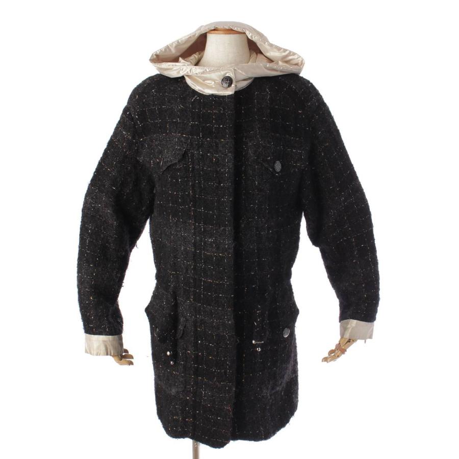 シャネル】Chanel 18B ツイード フード付き ノーカラージャケット 