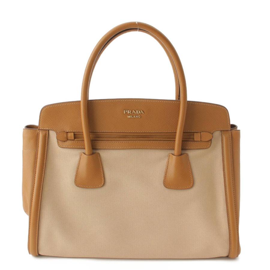 プラダ】Prada キャンバス レザー ハンドバッグ BN2580 ブラウン 