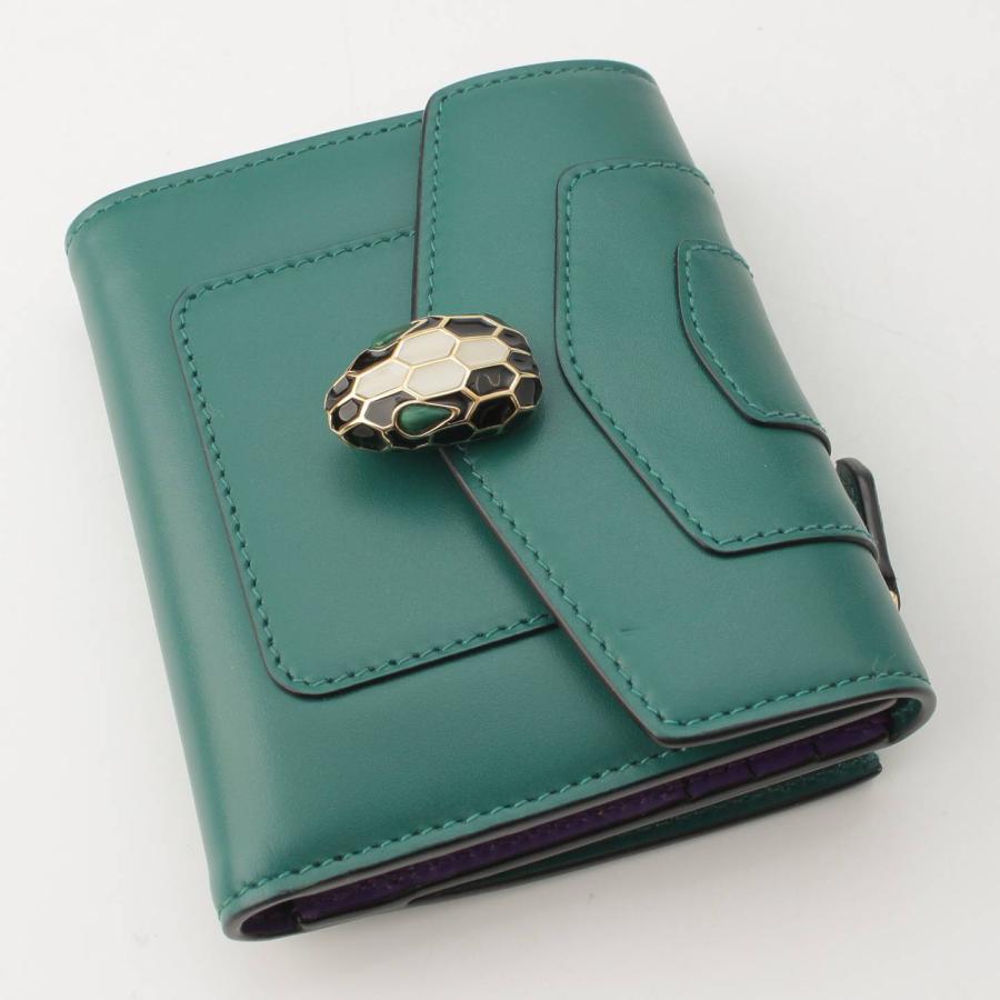 ブルガリ】BVLGARI セルペンティ レザー 折り財布 ウォレット グリーン  