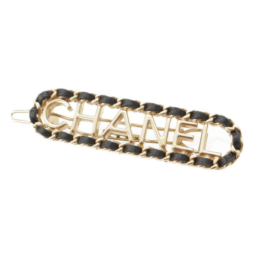 【シャネル】Chanel　F21V ロゴ バレッタ ヘアアクセサリー AB3095 ゴールド×ブラック 【中古】【正規品保証】182842 :  182842 : www.retro.jp - 通販 - Yahoo!ショッピング