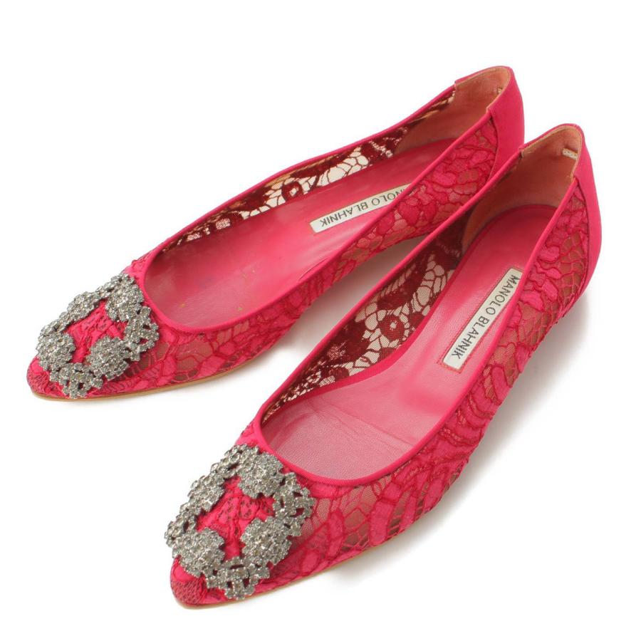 【マノロブラニク】Manolo Blahnik　ハンギシ レース ビジュー パンプス ピンク 36 1/2 【中古】【正規品保証】182869 :  182869 : www.retro.jp - 通販 - Yahoo!ショッピング