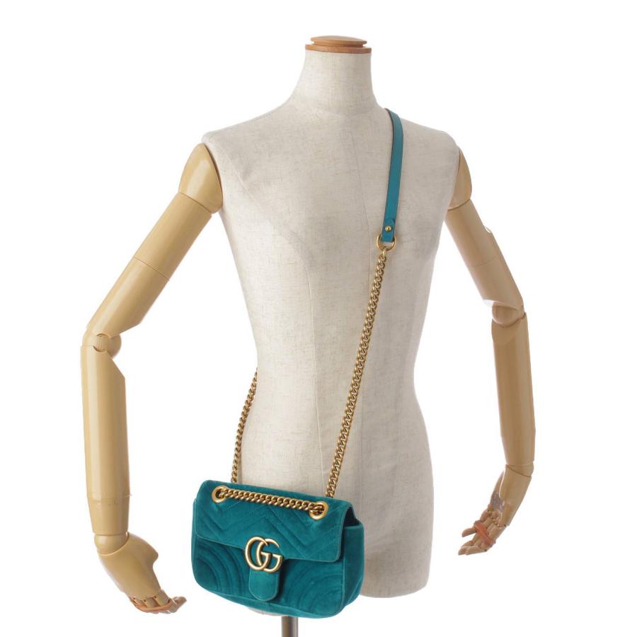 GUCCI グッチ GGマーモントターコイズベルベットショルダーバッグ