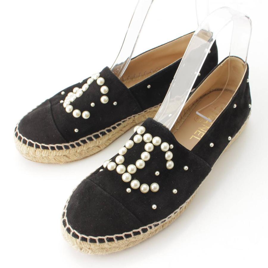 シャネル】Chanel 17B ココマーク パール スエード エスパドリーユ 