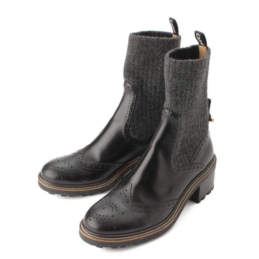 クロエ】Chloe フランヌ レザー ニット ソックス アンクルブーツ 