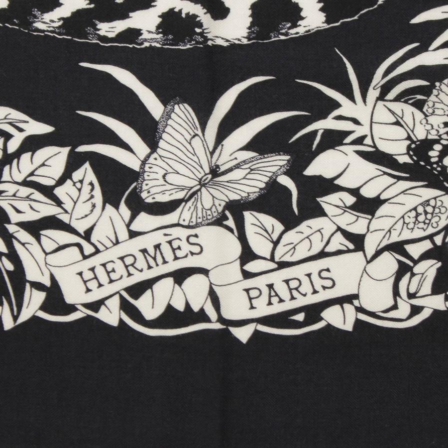 【人気商品！】 【エルメス】Hermes　カレジェアン140 カシミヤ×シルクスカーフ ジャングル ラブ タトゥアージュ ブラック 186388