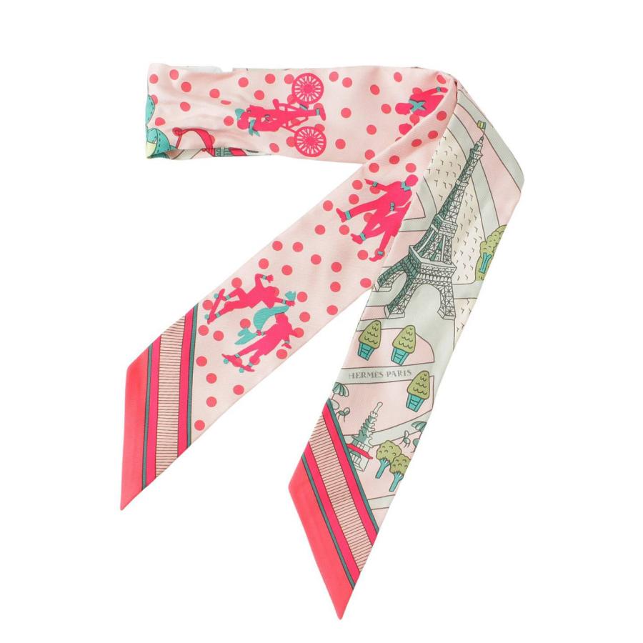 エルメスHERMESツイリー(新パリの恋人たち/ピンク/シルク/タグ)