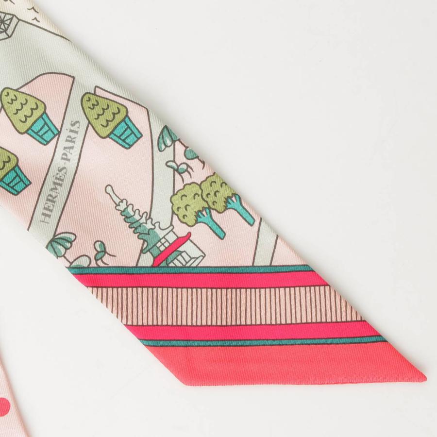 美品・人気デザイン★エルメス ツイリー 新パリの恋人たち エルメスHERMESツイリー(新パリの恋人たち/ピンク/シルク/タグ)