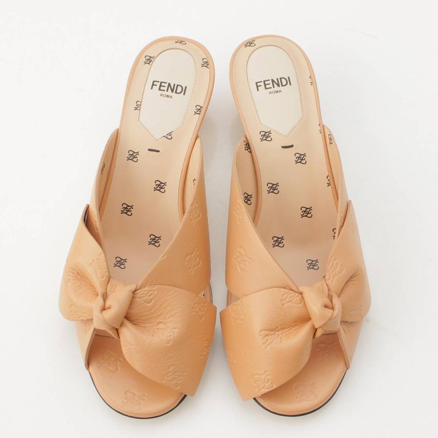 フェンディ】Fendi FFカリグラフィー リボン レザー サンダル ピンク 