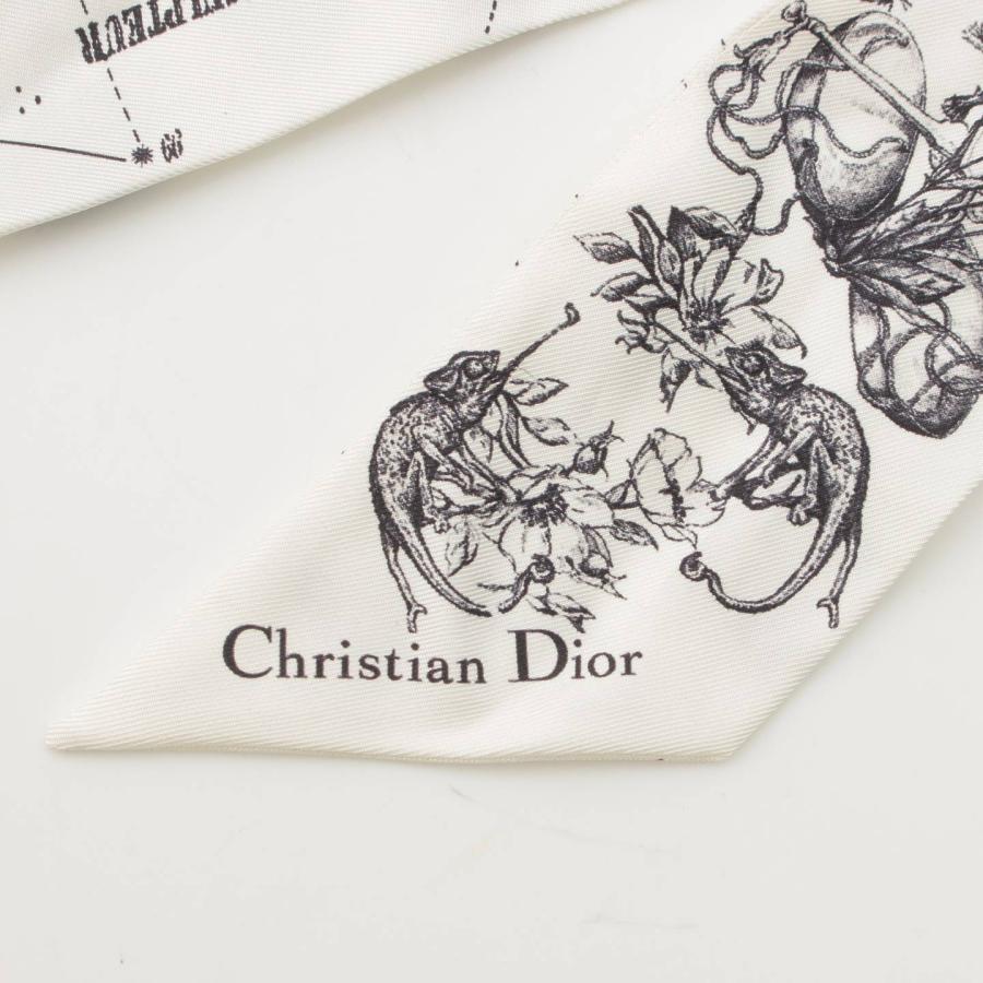 【クリスチャンディオール】Christian Dior　ミッツァ シルクスカーフ 星座 動物 15CON106I606 ホワイト×ブラック 187928