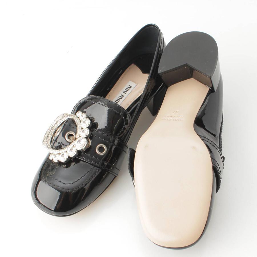 miu 【ミュウミュウ】Miu Miu ビジューバックル パテントレザー 