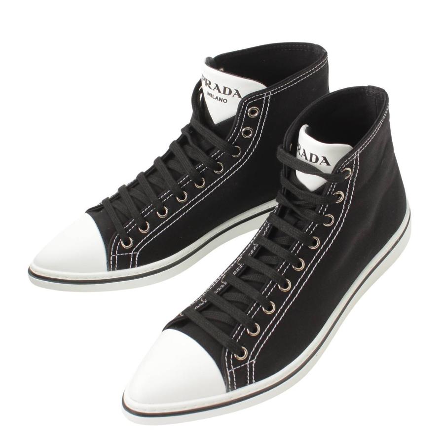 プラダ】Prada ポインテッドトゥ キャンバス ハイカット スニーカー 