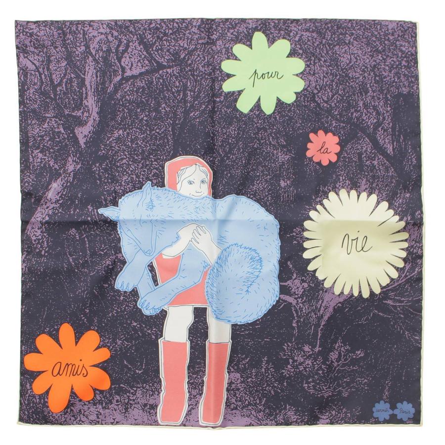 HERMES シルクハンカチ 花と人物デザイン 90cm HERMES シルクハンカチ 花と人物デザイン 90cm HERMES シルク