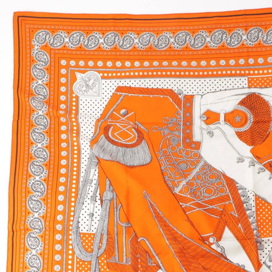 【エルメス】Hermes カレジェアン 140 スカーフ Zouaves et Dragons Bandana オレンジ 未使用【中古】193403｜retrojp｜02
